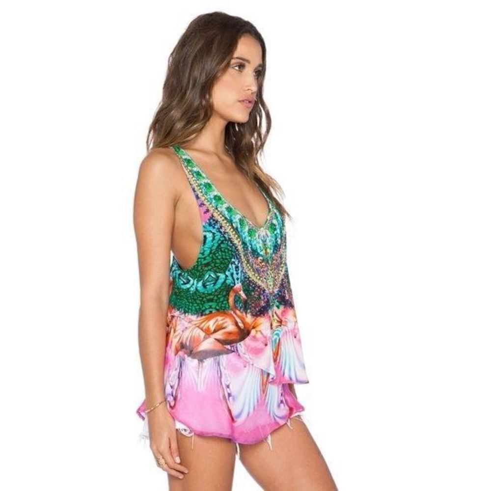 Camilla Awakened Utopia Flamingo Layered Silk Top Size 1 - Picture 4 of 14